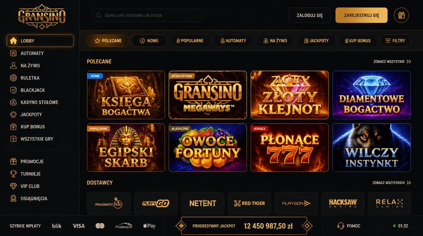 Widok Gransino na tablecie – czytelne kafelki i menu